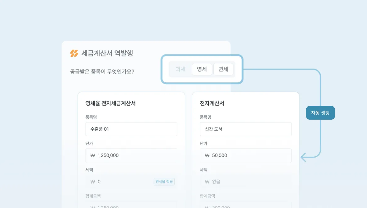 영세·면세 역발행 기능 화면