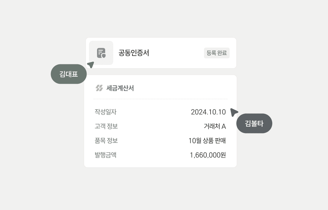 공동인증서 공유 없이 발행 권한을 부여하는 화면